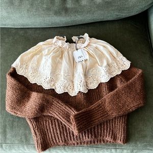 NWT Medium Zara Brown and Cream Lace Sweater